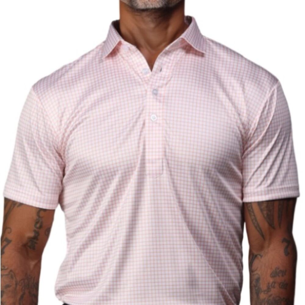 Collars & Co. Semi-Spread Collar Polo - Orange Grid M